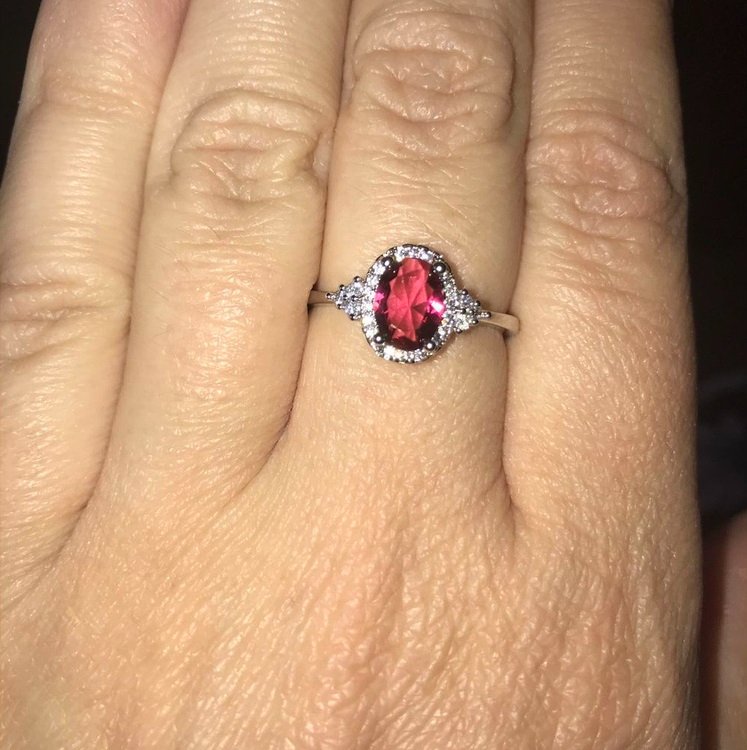 Sterling Silver Oval Ruby Red Halo Ring