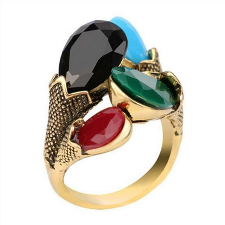 Boho Colorful Resin Vintage Turkish Antique Gold Ring